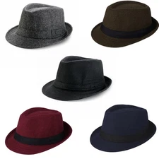 Men Women Manhattan Structured Gangster Trilby Jazz Fedora Short Brim Panama Hat