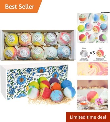 Exquisite Organic Bath Bombs Gift Set - 10 Unique Scents for Blissful Baths