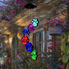 Paw Print Solar Wind Chimes for Outside, Dogs Cat Pet Pawprint Remembrance Wi...