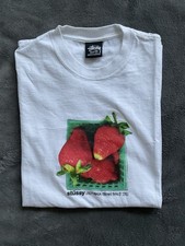 Stussy Strawberry Print T Shirt Men?s Size Medium Streewear Skate White Tee
