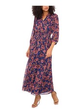 Vince Camuto Floral Tie Neck Puff Sleeve Maxi Dress Womens XL Blue