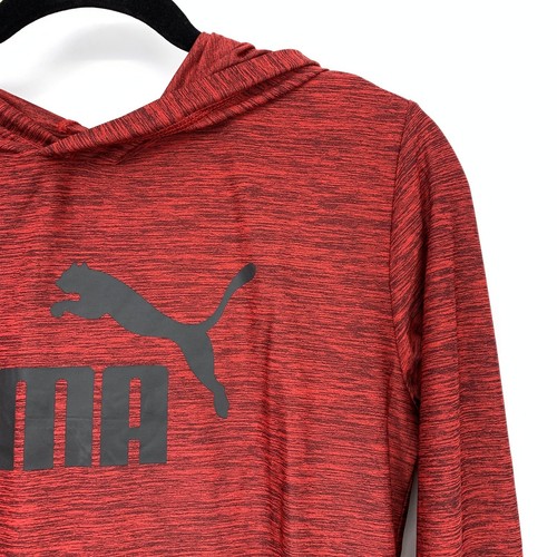 Puma Long Sleeve Hoodie T-Shirt Boys Size L 14/16 Red Heather Black Logo - Picture 3 of 6