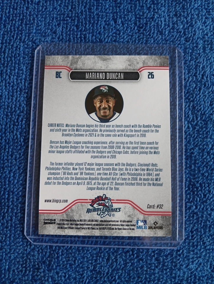 Tarjeta de béisbol Mariano Duncan 2024 Choice Binghamton Rumble Ponies Mets Foto 2 de 2