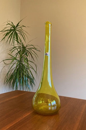 Vintage BLENKO Glass 5616-C Jonquil Vase w/ Label and Price Tag 16" Wayne Husted