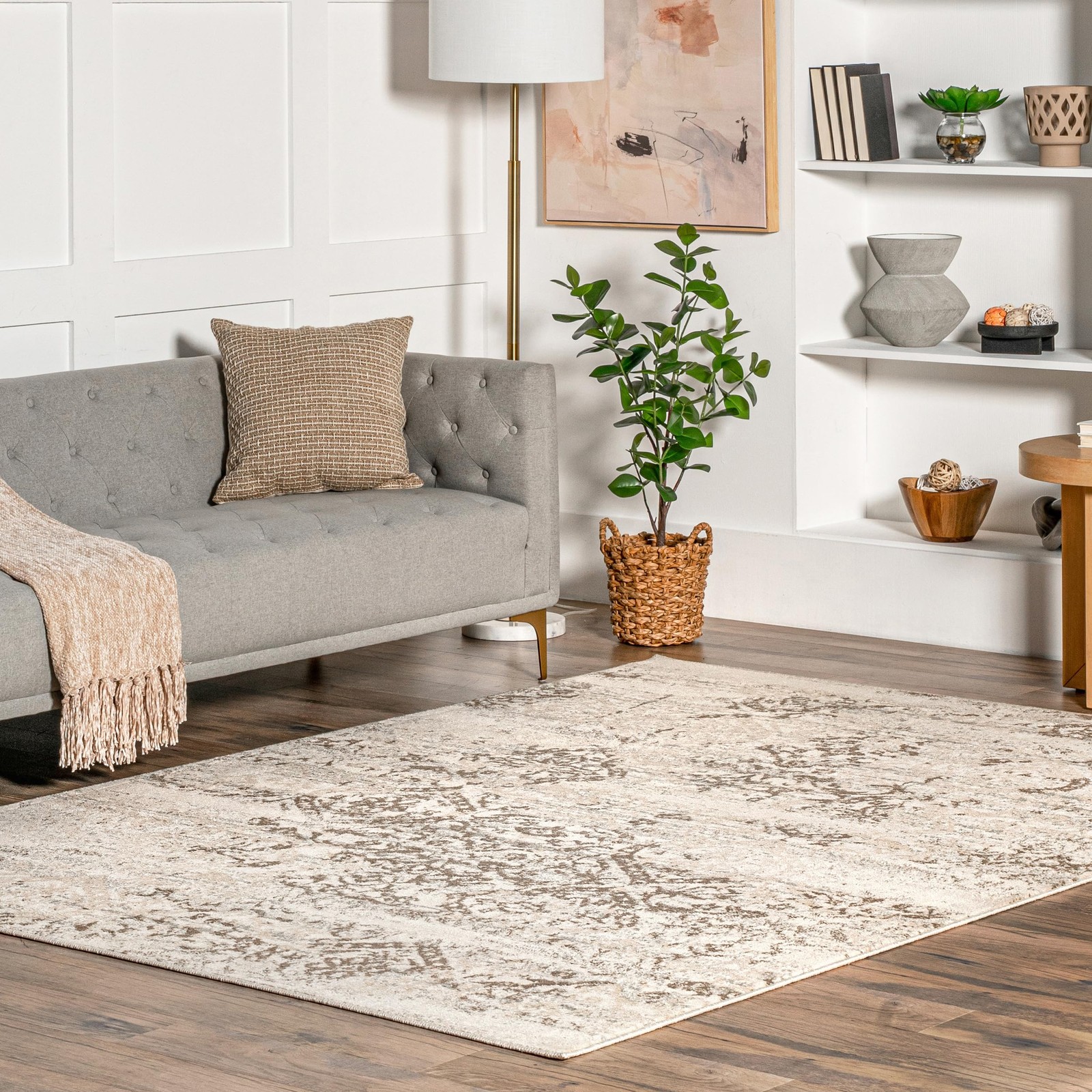 Freja Beige/Ivory, 2' x 3', Distressed Floral, Soft and Cozy, High Traffic, S...