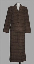 VTG Sweet Suit 2-Pc Brown Lightweight Tweed Long Jacket Skirt Suit Wm's 14