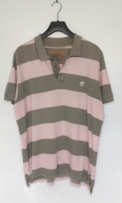 Timberland Vintage Polo Shirt XXL Streifen Rosa Khaki Top Zustand