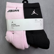 Jordan Girls Crew Socks 6-Pack Cushioned Pink White Black Gray Size M 9  11 