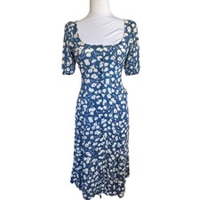 Reformation Women's Dress Blue Floral Feminine Puff Sleeve Midi Dress Size 0