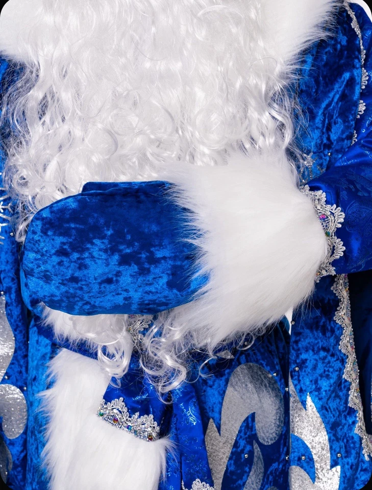 Disfraz Ded Moroz de lujo traje azul de Papá Noel, túnica larga Padre Frost. Santa Foto 3 de 4