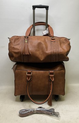 Simply Noelle 3pc Travel  Set - Cider Brown Leather Roller + Duffle + Laptop Bag
