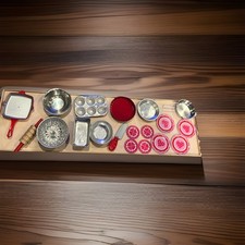 Children  s bake/cook ware set 19 piece Tin, wood, plastic