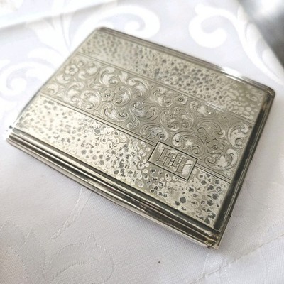 Antikes Zigarettenetui Alpacca Neusilber Jugendstil Art Déco Gravur Sammlerstück