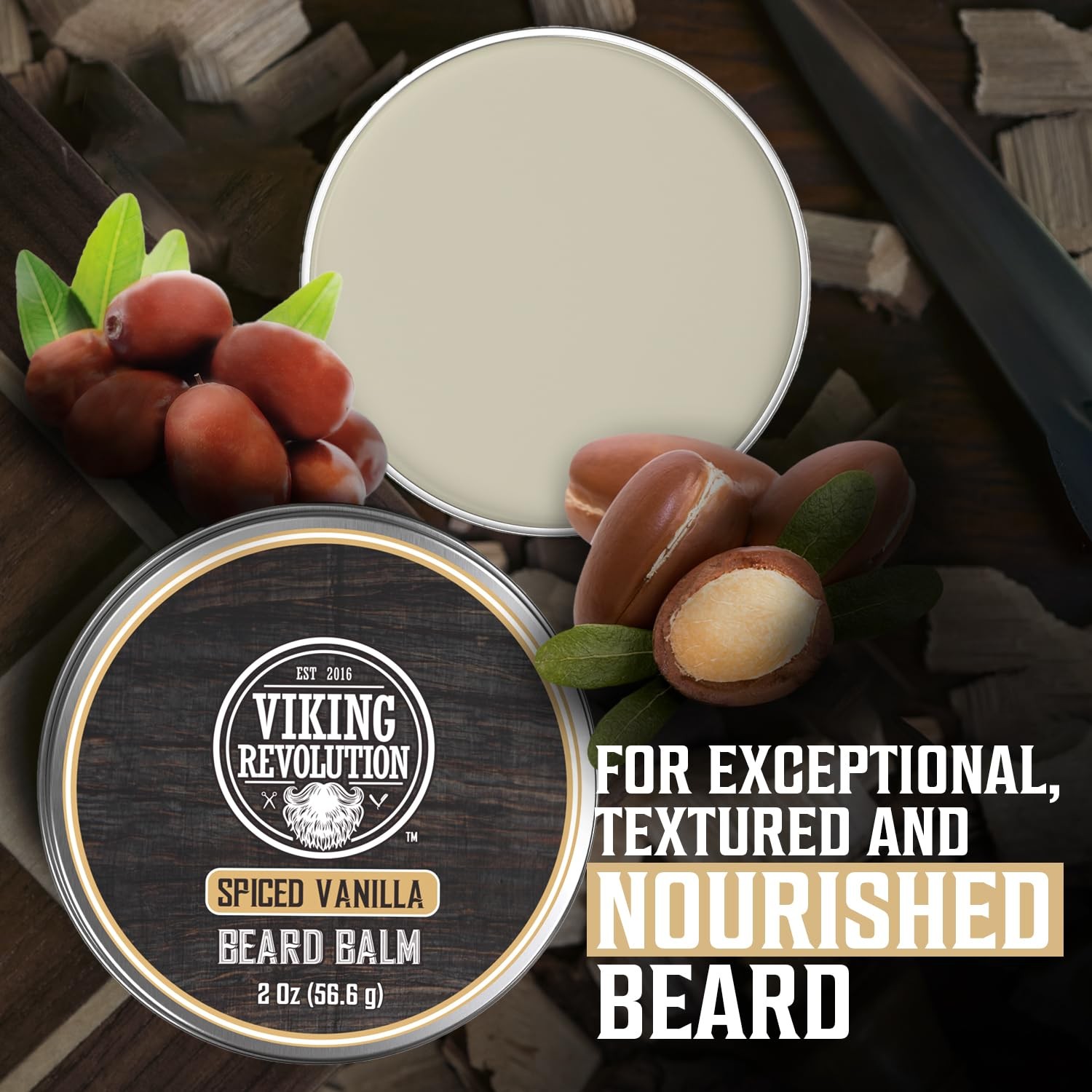 Viking Revolution Spiced Vanilla Beard Balm - Beard Butter with Argan Oil, Beard