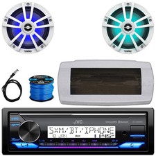 JVC LED Marine AM/FM Receiver, Cover, 2x 6.5" 225W White Speakers, Wire, Antenna
