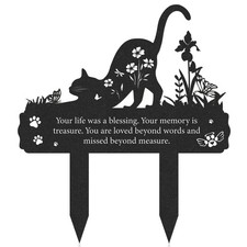 Cat Grave Markers Metal Memorial Yard Decor for Cemetery and Garden 12"x14.5"