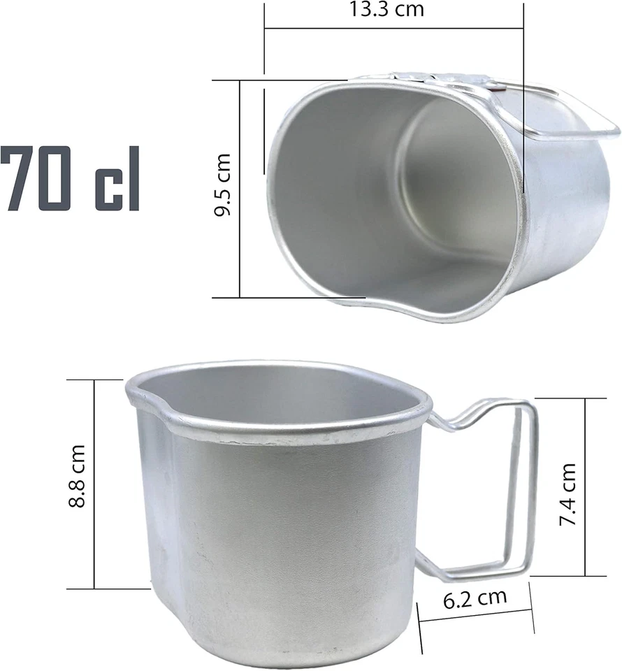 Camping - Gavetta in Alluminio Militare, 70 Cl - Immagine 2 di 4