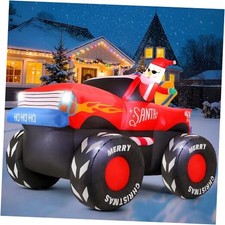 7FT Christmas Inflatables Outdoor, Santa Claus on Monster Truck Blow Up Yard