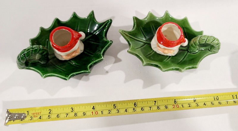 Vintage Christmas Ceramic Santa Tapered Candle Holder - 2 in the set Pair