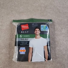 Hanes Crew Neck T-Shirt Mens Large Gray Black 6 Pack Tagless Short Sleeve Casual