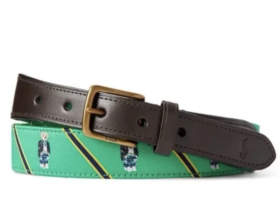 Ralph Lauren мужской зеленый поло медведь коричневый кожаный лента ремень размер 42 новый с Ярлыками - Изображение 4 из 4
