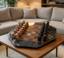 Artisan Black Marble Chess Set – Hand-Carved Pieces with Polished Stone Board