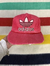 Vintage 80s 90s Adidas SnapBack Corduroy Sunfaded Patina Distressed Cherry Red