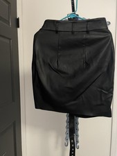 Express Black Faux Leather Knee Length Pencil Skirt with Belt for Women