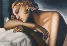 QUADRO MODERNO DIPINTO A MANO OLIO SU TELA Tamara de Lempicka –La Dormiente