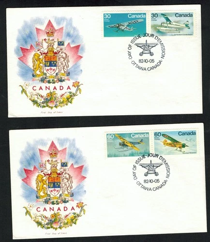 Canada #969-972, 1982 Aircraft se-tenant pairs, each on RG Sharpe cachet FDCs