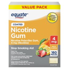 Equate Coated Nicotine Polacrilex Gum 4 mg nicotine , Fruit Flavor, 160 Count