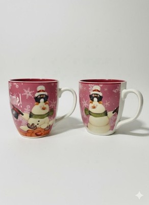 Konitz Coffee Mug Set Of 2 - Festive Snowman & Friends Winter Wonderland Design