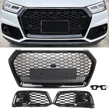 For Audi Q5 Sq5 2018-2020 Front Honeycomb Mesh Grillfog Lamp Grilles Black