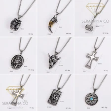 Men's Gothic Viking Cross Necklace Skull Wolf Lion Pendant Charm Stainless Steel