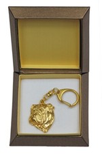 Bulldog, English Bulldog II - Gold-Plated Keychain With Dog In Gesc