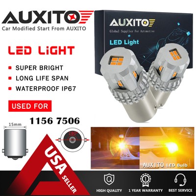2x AUXITO Amber Yellow 7506 1156 LED Rear Turn Signal Light Bulb 12kChip BA15S C