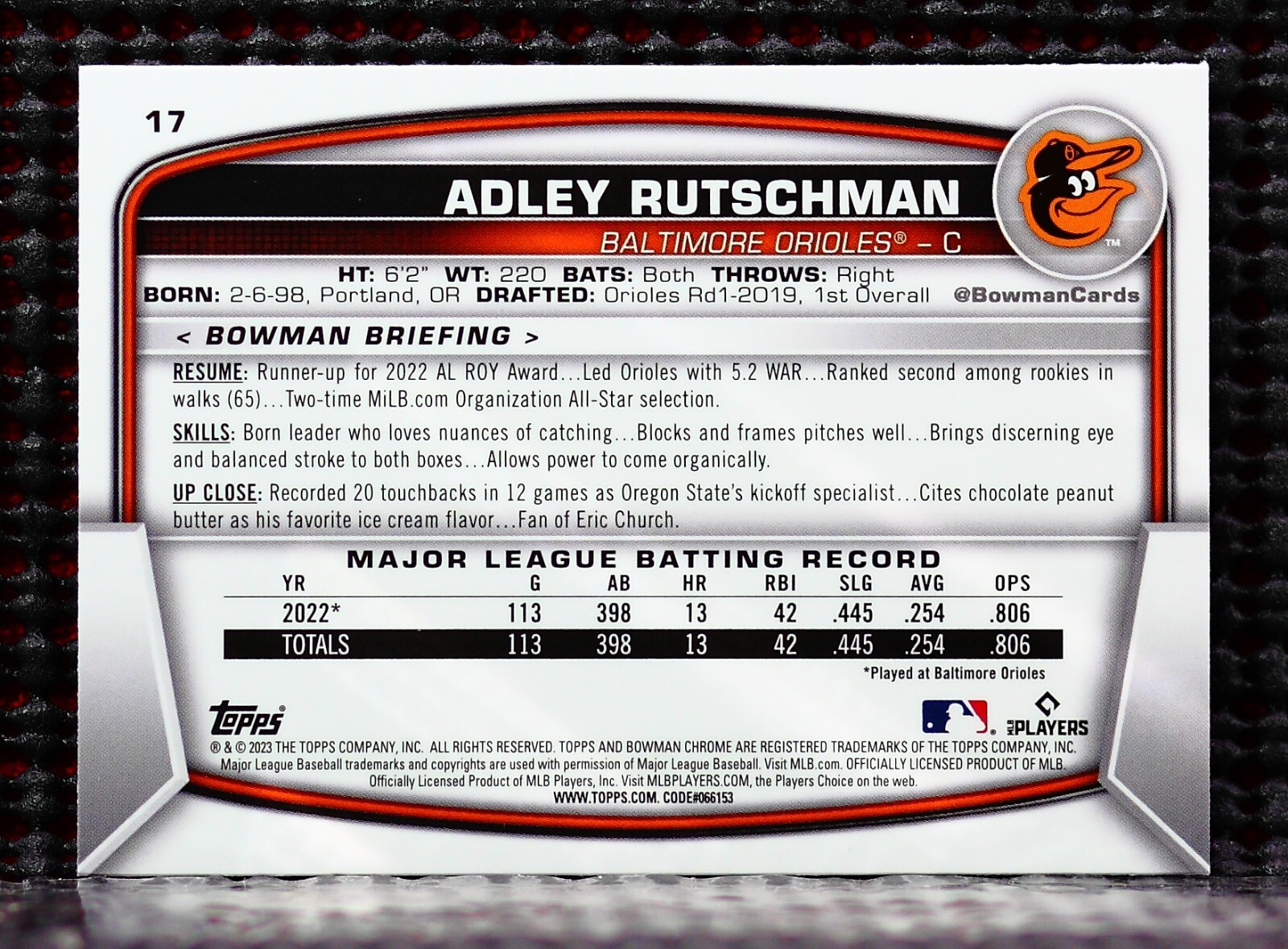 ADLEY RUTSCHMAN ROOKIE CARD - 2023 BOWMAN CHROME SAPPHIRE #17 | eBay