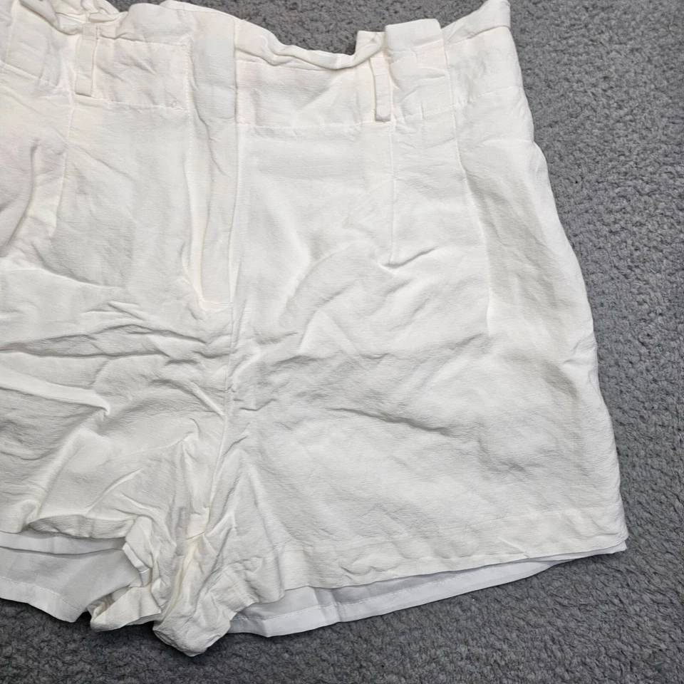 Ann Taylor Short Women's 10 White Belted Flat Front Casual Linen Blend - Image 4 of 4