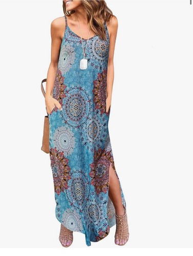 Women's Summer Casual Sleeveless V Neck Strappy Split Dress Beach Cover Up Sz M
