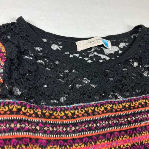 Anthropologie Sparrow Sweater Dress Fair Isle Short Sleeve Fit Flare Boho LARGE - Picture 4 of 11
