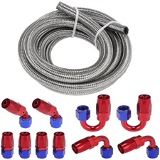 10FT Braided Stainless Steel Nylon Oil Fuel Line Hose w/ 8AN Swivel Fitting Kit