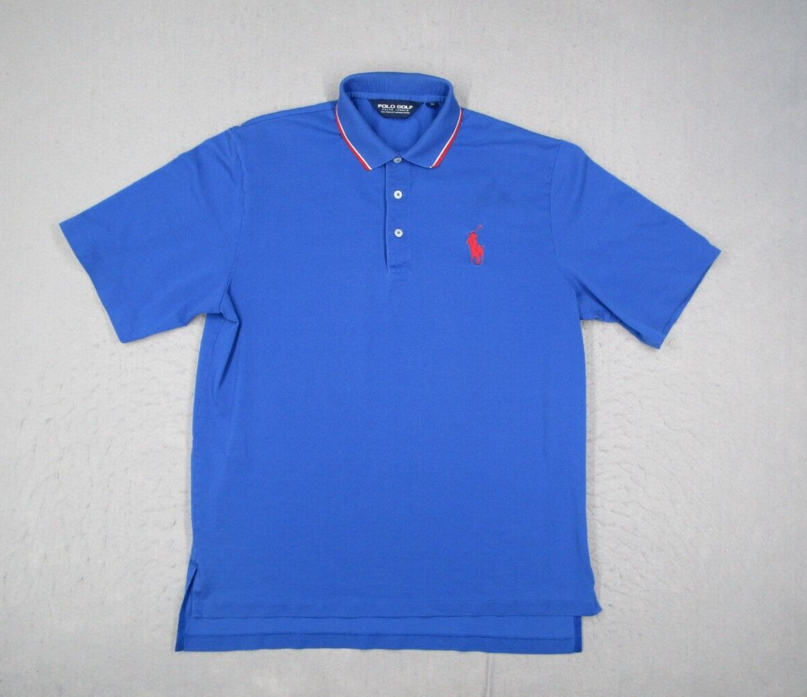 Polo Vintage Golf Ralph Lauren Camicia Uomo Media Blu Pima Pique Grande Pony Rosso