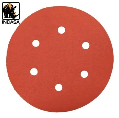 150mm Sanding Discs INDASA Red Line Hook and Loop 6 inch Sandpaper DA Pads