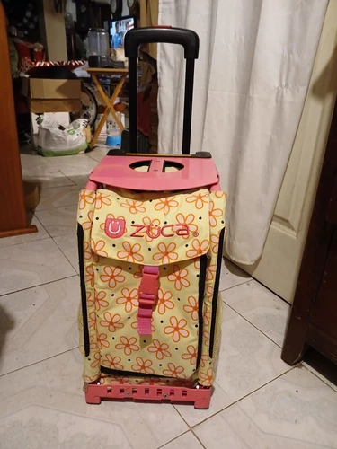 Zuca Floral Rolling Bag with Pink Accents