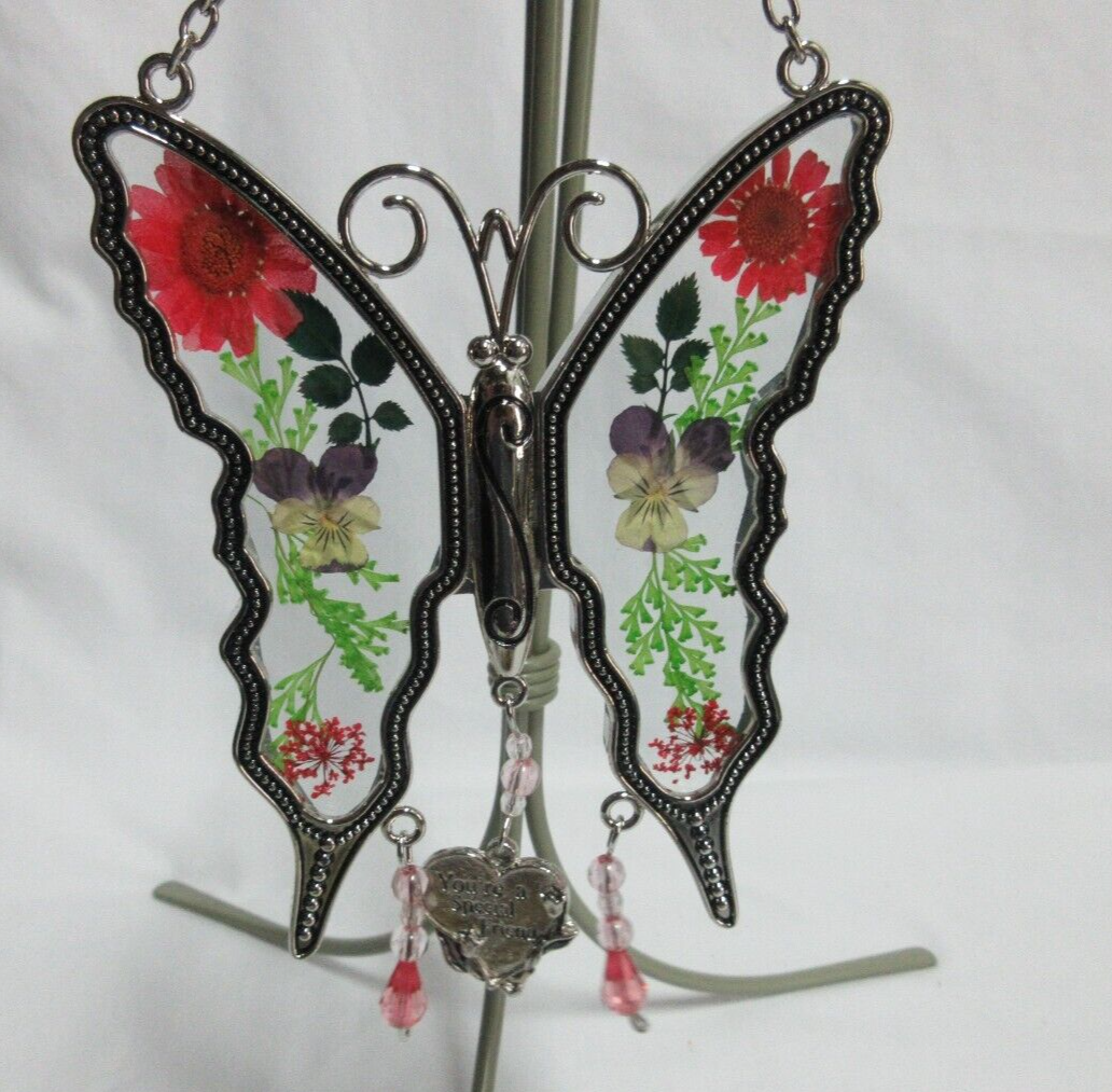 SUNCATCHER DRIED FLOWERS ANTHROPOLOGIE GLASS Butterfly 