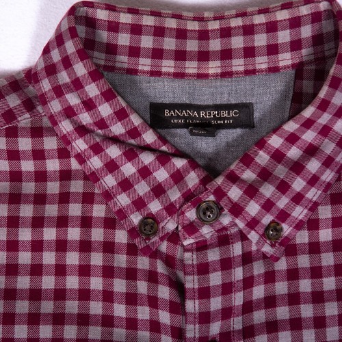 Banana Republic Mens Size L Luxe Flannel Long Sleeved Shirt Slim Fit Red Check - Picture 3 of 9