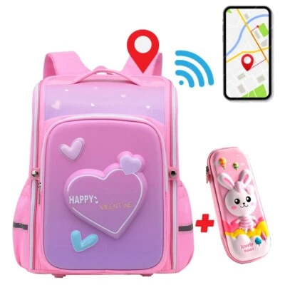 Schulranzen Mädchen Herz mit GPS Tracker - Ergonomisch Leicht Schulrucksack Rosa - Bild 1 von 4