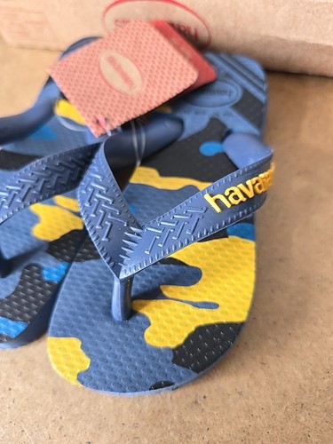 Havianas Camo Flip-Flops Kinder Größe UK 8C EU 25/26 Blau und Gelb Camouflage - Bild 2 von 6