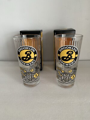 2x Nagelneu Verpackt Brooklyn Pilsner Pint Gläser Neues Grafikdesign 