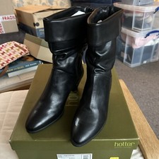Image of Hotter Angel Black Leather Boots. Never Worn In Box RRP £110